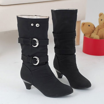 Nous taille 5-12 femmes bottes mi-mollet glisser sur les bottes en daim casual doux