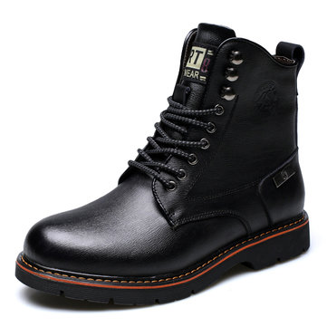 Hommes Bottes de Mode Hautes Plates Décontractées Extérieures en Cuir à Lacets