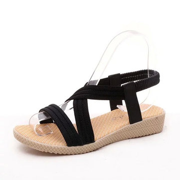 Bandage élastique sandales compensées semelle souple lacent occasionnels plage sandales
