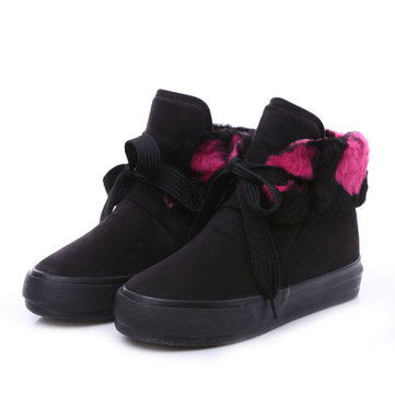 Hiver garder chaud court bottes doublure en fourrure coton lacets jusqu'à chaussures