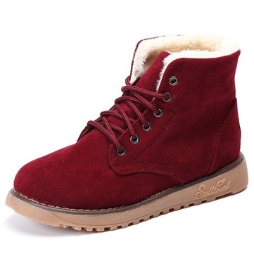 Femmes occasionnels lacent suède en peluche bottes à bout rond cheville