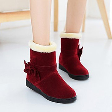 Bowknot faux fourrure doublure slip sur la cheville court bottes pour les femmes