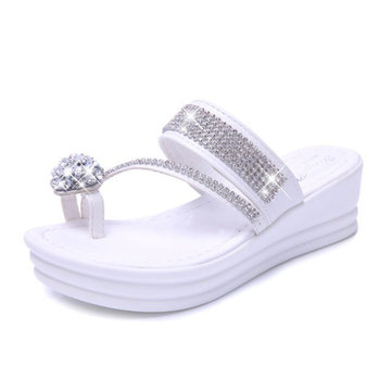 Les femmes casual slip à l'aise sur la plate-forme orteil anneau bascule sandales plage pantoufle chaussures