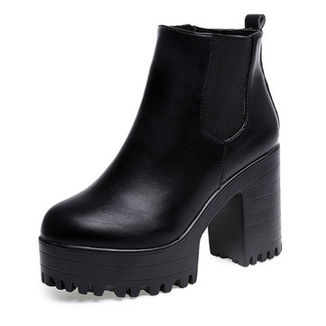 Femmes bottines plates-formes chunky bloquent des hauts talons chaussures à fermeture éclair