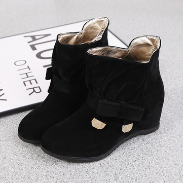 Couleur pure bowknot slip sur l'augmentation des talons chaussures bottes courtes