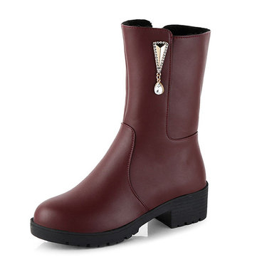 Women Winter Keep Warm Crystal Fashion Chaussures à mi-mollet