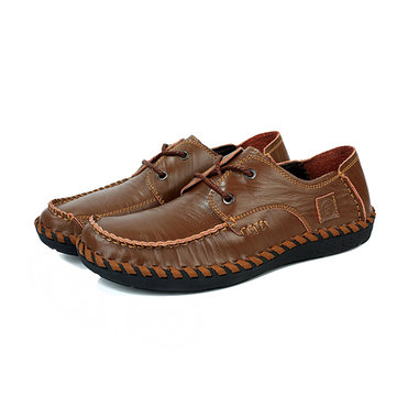 Les hommes en cuir décontractée en plein air dentelle confortable appartement jusqu'à rondes chaussures oxfords orteil 