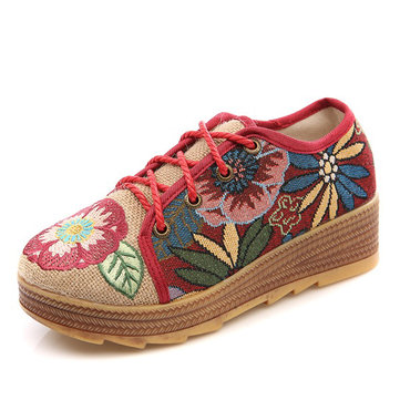 Ensemble& fleuri& brodé& Chaussures& décontractées& Folkways à lacets