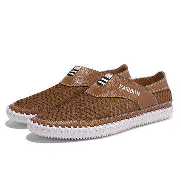 Hommes Chaussures Décontractées Glissées Creuses en Cuir de Maille