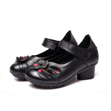 SOCOFY& Boucle& de& crochet& à& talon moyen en folk traditionnel en cuir Original rétro chaussures rétro