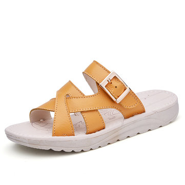 Bandage boucle slip sur sandales compensées doux glissement de cuir sur la plage pantoufle sandales