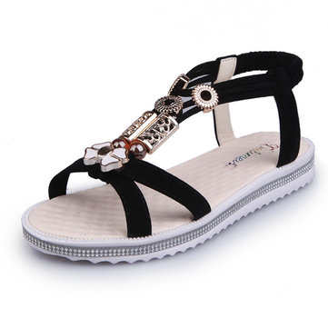Chaussures de plage Summer Bohemia Sandales à talons plats en perles