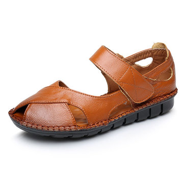 SOCOFY US Taille 5-11 Femmes en cuir véritable Soft Non Slip Flat Sandals