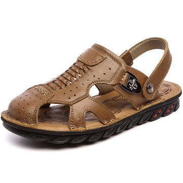Men& Weave& Sandales& en& cuir& Casual Breathable Shoes