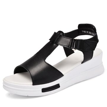Nouvelle femme été en plein air en cuir souple occasionnels dentelle confortable jusqu'à plates sandales compensées chaussures