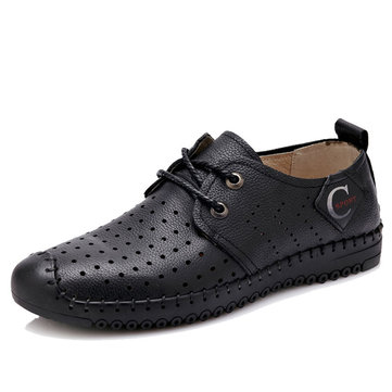 Hommes Lace Up Casual Hole Oxfords Extérieur En Cuir