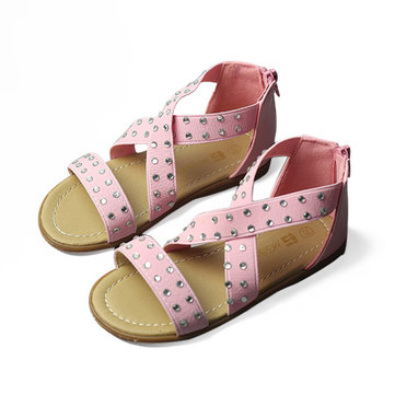 Robe sandales d'été pour enfants filles léopard chaussures enfants traversent bande élastique strass huarache