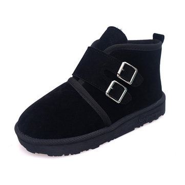 Boucle de couleur pure doublure en coton chaud bottes de neige bout rond