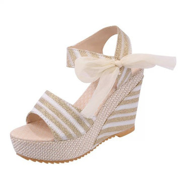 Plage femmes sandales peep toe été Wadge chaussures magiques baton sandales