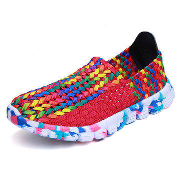 US Taille 5-12 Femmes Chaussures Casuelles Tricot Manuel Chaussures Plates Respirantes Confortables de Plein Air