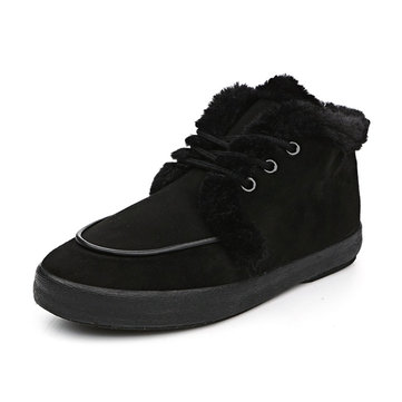 Couleur pure lacets faux doublure en fourrure bout rond talon bas cheville bottes chaudes