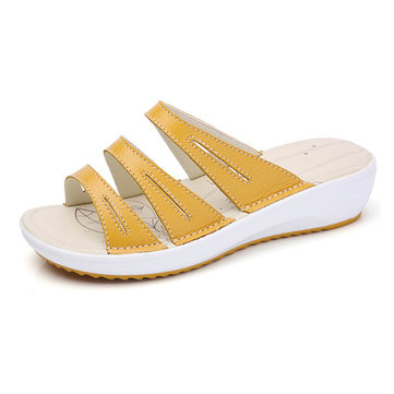 Femmes& décontractées& Summer& Beach& Outdoor& Leather Flat Sandals