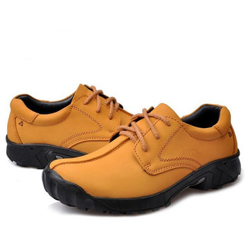 Hommes décontracté en plein air lacets plat alpinisme en cuir doux chaussures confortables