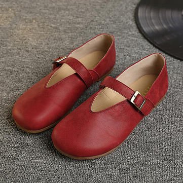Chaussures Plates de Femmes en Cuir Casuels Extérieurs Souliers Souples à Bout Rond