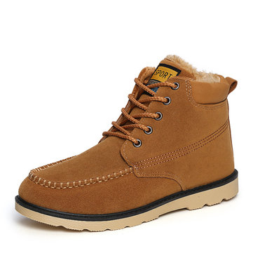 Hommes d'hiver de coton en peluche garder plein air nubuck confortables bottes de neige en cuir à lacets chauds