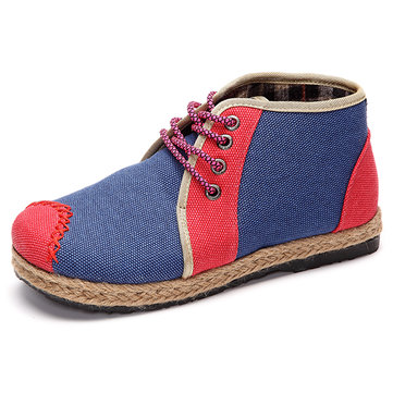Femmes haut de lin haut haut lacets décontractés doux cheville courts bottes