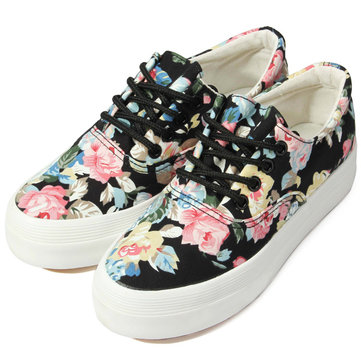 Vintage Femmes chaussures plates floral de toile épaisse de fond& 
