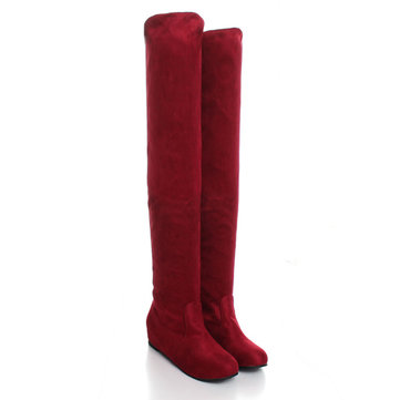 Femmes bottes plates chaussures fond sur les longues bottes de haute de genou en daim