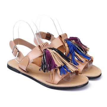 Les femmes d'été glands frange slingback sandales plates mocassins chaussures 