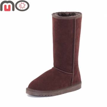 Mo nouvelles femmes mode d'hiver à talons bas daim plat faux fourrure mi-mollet bottes de neige 