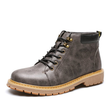 Chaussures pour hommes haut de gamme en cuir décontracté à lacets jusqu'à bottes plates en plein air