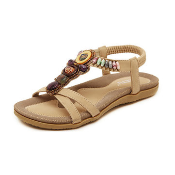 Femmes Sandales de Plage en Eté Peep-Toe Sandales Plates Chics Décontractées