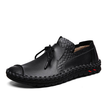Hommes Casual Flats Cuir de Plein Air en Dentelle Souple de Tête Ronde Oxfords