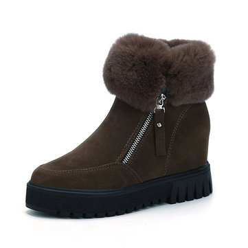 Fourrure artificielle coté doublure fermeture à glissière talon augmentant la cheville bottes courtes