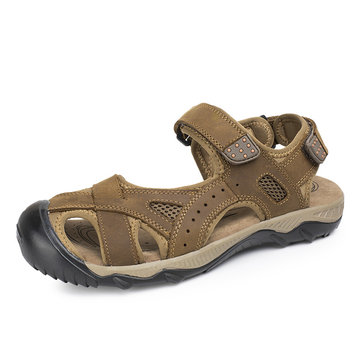 Plage été mens sandales chaussures en cuir respirant baton magique chaussures d'ajustement