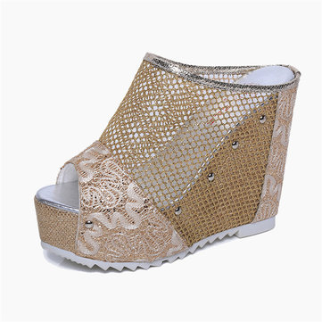 Chaussures à talons haut en maille à glissière sur sandales à talons