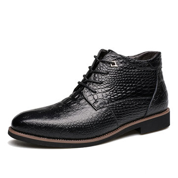 Lacets Bottes Courtes Motif Crocodile en Cuir Bout Pointu pour Hommes