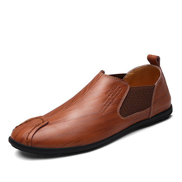 Homme Business Casual Slip On Chaussures en Cuir Véritable Chaussures Plates Oxfords