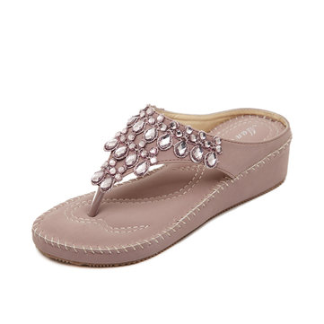 Bohème diamant de femmes été flip flop sandales de Microsoft plage occasionnels mode plein air confortable coin