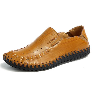 Men& Hand& Stitching& Slip& en& cuir véritable Oxfords Shoes