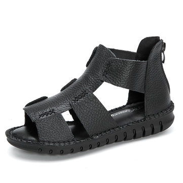 SOCOFY Sandales plates en cuir véritable décontracté