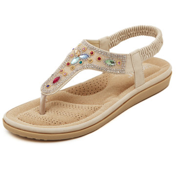 Pantoufles en Strass  Bohémienne Plage Tongs Peep Toe Sandales Plate Slippers