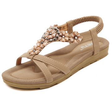 Nous taille sandales 5-10 femmes d'été plates fleurs bohème décontractée en plein air chaussures en cuir confortables