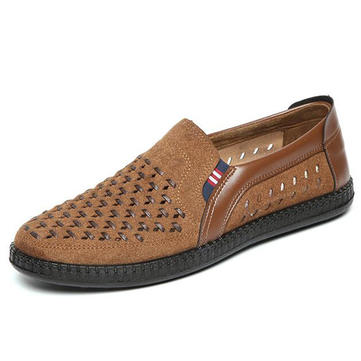 Men's& respirer& le& style& tissé& de style Slim On Causual Cuir Flats