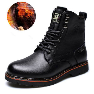Hommes Bottes de Mode Hautes Extérieures Décontractées en Cuir Doublure de Laine