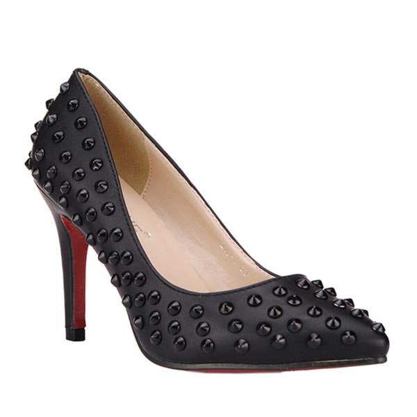 Bouche peu profonde mince haut talon bout pointu rivet chaussures femmes